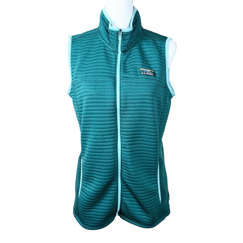 L.L. Bean Airlight Vest Women's Medium Green Full Zip Ribbed Knit Outdoor Active